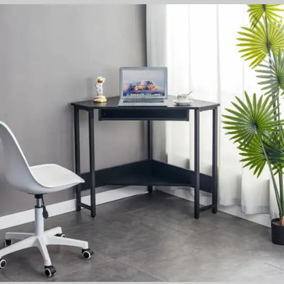Compact Corner Desk with Keyboard Tray and Shelves