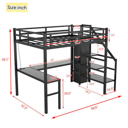 Twin XL Metal Loft Bed