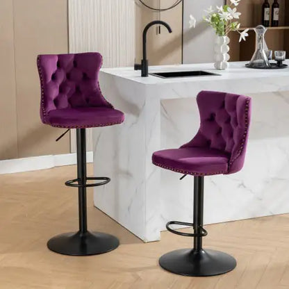 Swivel Velvet Barstools Adjusatble Seat - Set Of 2