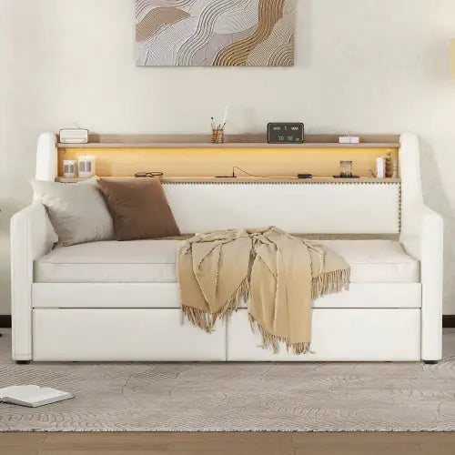 Twin Upholstered Daybed with LED and Charging Hub