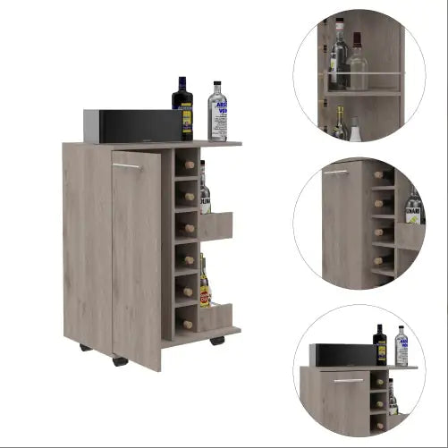 Carrello bar Oak Mobile da 6 bottiglie con ripiani