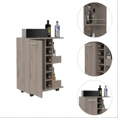 Carrello bar Oak Mobile da 6 bottiglie con ripiani