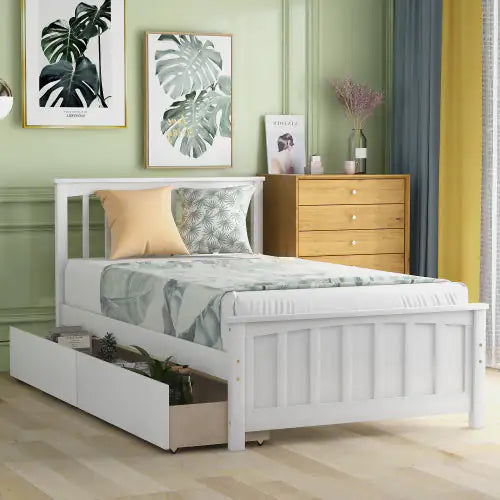 White Twin Bed with Storage Drawers