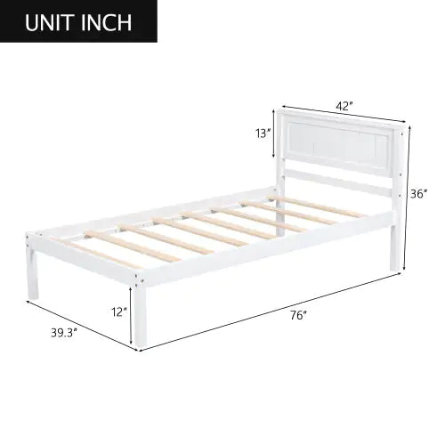 Platform Bed Frame With Headboard, Wood Slat Support, No Box Spring Needed,Twin, White