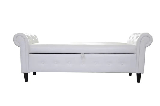 Otomana de almacenamiento de cuero blanco