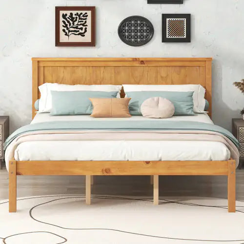 Oak Queen Platform Bed with Headboard