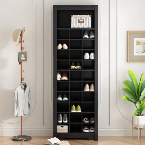 Stylish Design 30 Shoe Cabinet Console, Modern Shoe Cabinet, Multiple Storage Capacity, Self-standing High Cabinet, Suitable For Hallway, Bedroom, Black