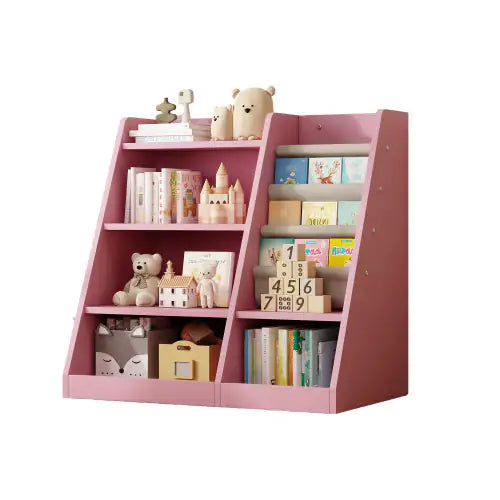 Pink Wooden Kids' Book Rack with Adjustable Shelves