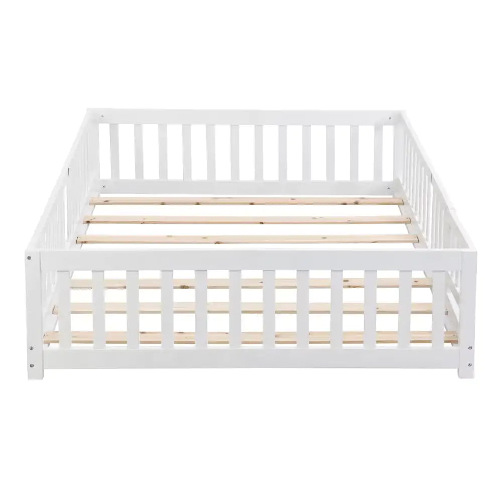 Child-Safe Twin Floor Bed with Door and Guardrails