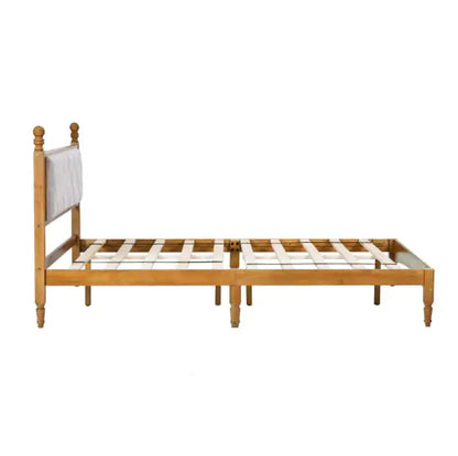 Queen Wood Bed Frame With Upholstered Headboard