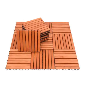 Kaia 8-Slat Reddish Brown Wood Interlocking Deck Tile (Set of 10)