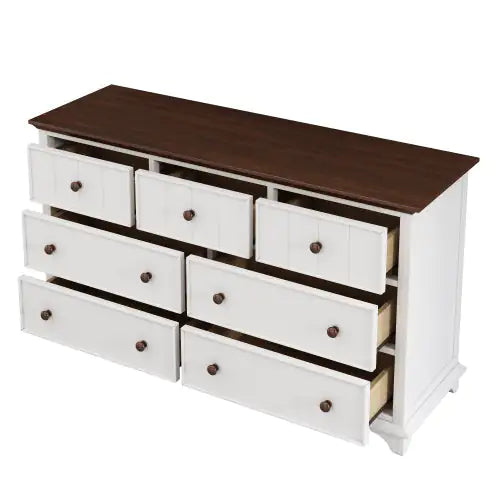 Walnut White Wooden Seven-Drawer Dresser