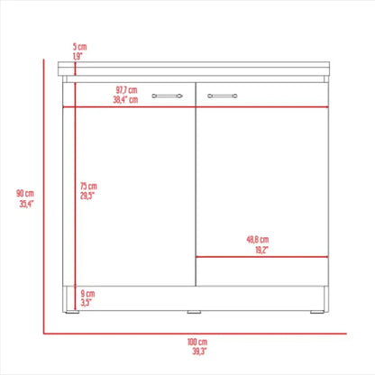 White Rectangle 2-Door Utility Sink and Cabinet
