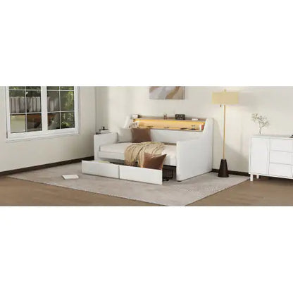 Twin Upholstered Daybed with LED and Charging Hub