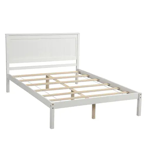 Platform Bed Frame With Headboard , Wood Slat Support , No Box Spring Needed ,Full,White