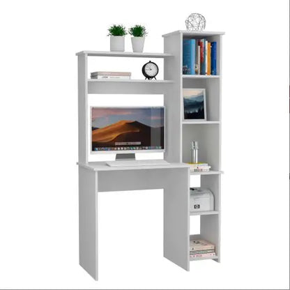 Escritorio blanco de 6 estantes con librería incorporada