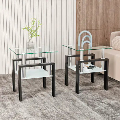 Modern Tempered Glass Tea Table - Set Of 2