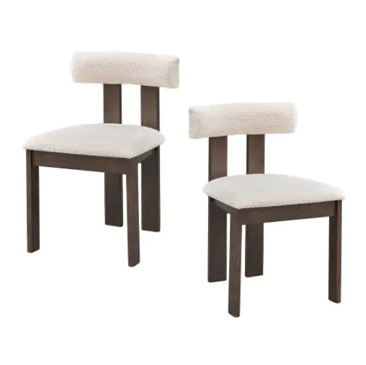 Boucle Upholstered Wooden Chair Pair