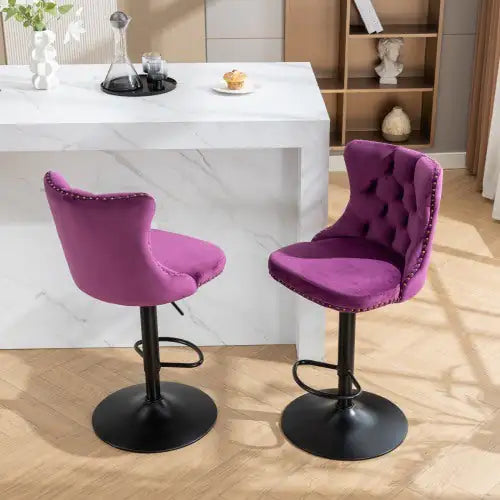 Swivel Velvet Barstools Adjusatble Seat Height From 25-33 Inch Purple,Set Of 2