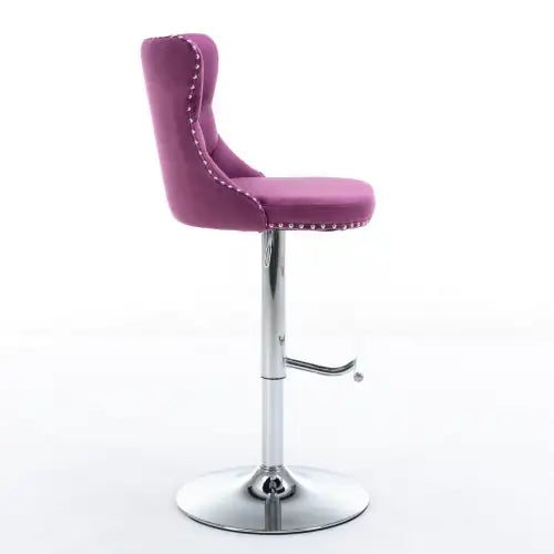 Purple Velvet Swivel Barstools, Adjustable 25-33 Inch - Set of 2