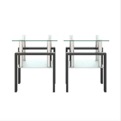 Modern Tempered Glass Tea Table - Set Of 2