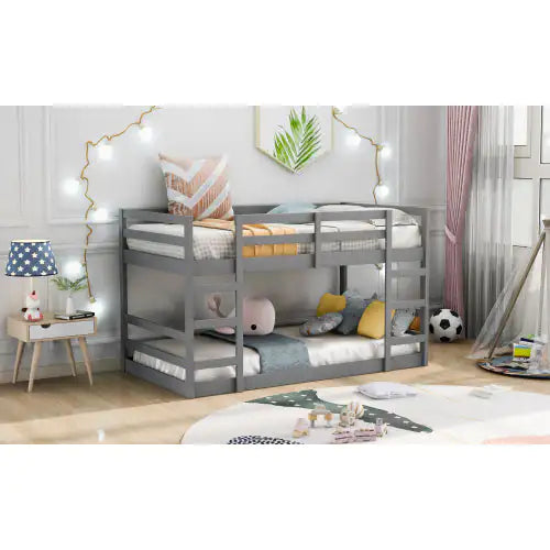 Twin Over Twin Bunk Bed With Ladder, Gray