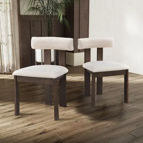 Boucle Upholstered Wooden Chair Pair