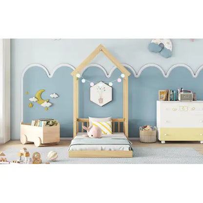 Twin House-shaped Roof Headboard Floor Bed