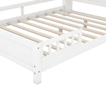 Wood Full Size Platform Bed with Built-in LED Light, Storage Headboard, and Guardrail
